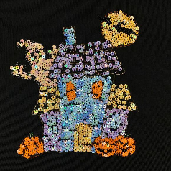 Halloween Sweater Womens Large Sweaterworks Sequin Haunted House Black Knit Top - Picture 2 of 10